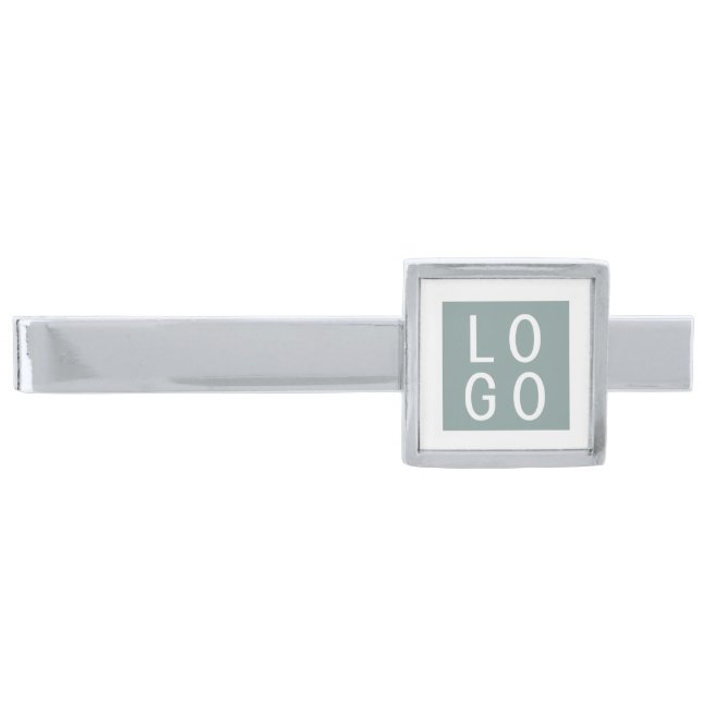 ADD BUSINESS COMPANY LOGO BRAND WEBSITE SAGE WHITE SILVER FINISH TIE BAR (Front)