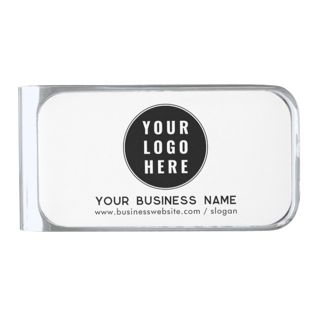 Add Business Logo and Website Custom Company Silver Finish Money Clip (Front)
