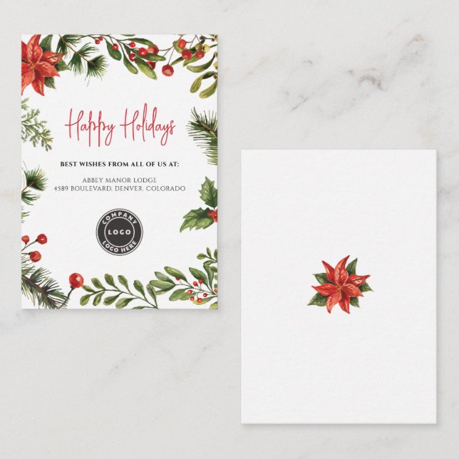 Add Business Logo Christmas Holiday Corporate Note Card (Front/Back)