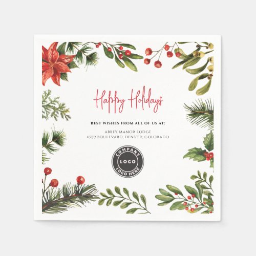 Add Business Logo Christmas Holidays Paper Napkins