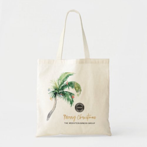Add Business Logo Christmas Palm Tree Holiday Tote Bag