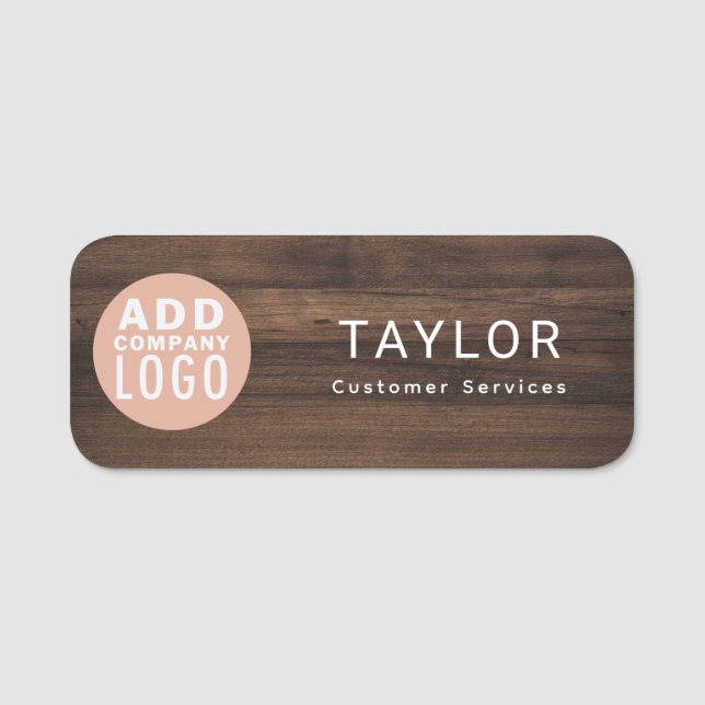 Add Business Logo Company Employee Rustic Name Tag (Front)
