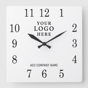 Add Business Logo Company Name Promotional Square Wall Clock