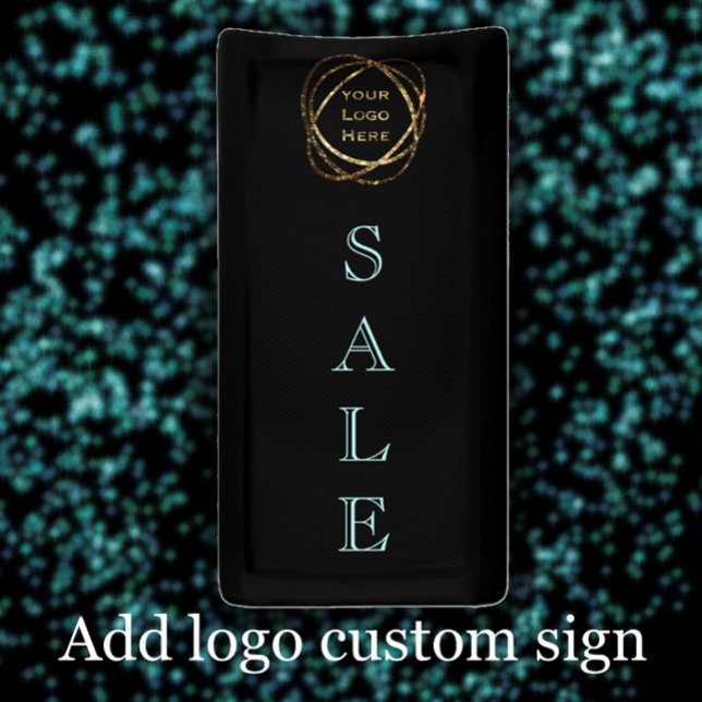 Add Business Logo / Elegant Simple Aqua Black SALE Banner (Elegant aqua and black custom Sale sign. Add your logo promotional banner.
)