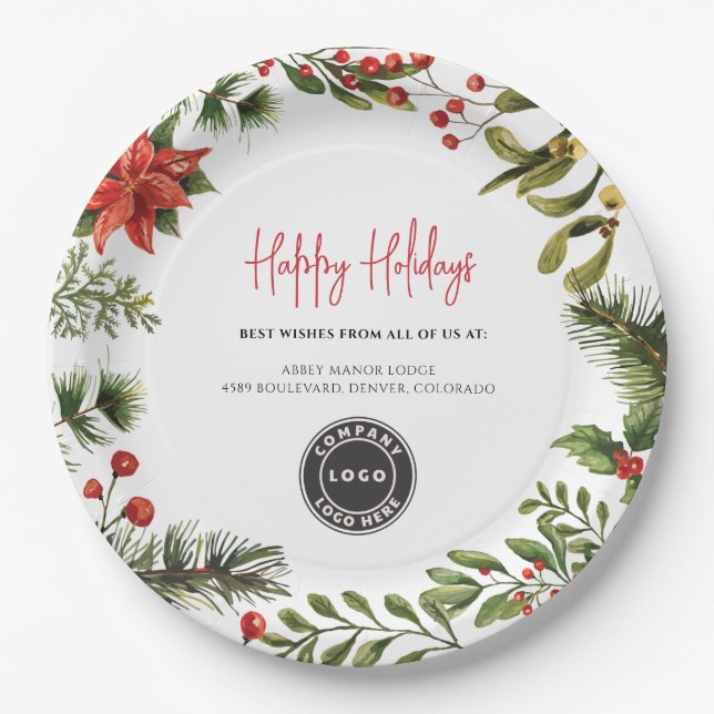 Add Business Logo Holidays Company Annual Event Paper Plates (Front)