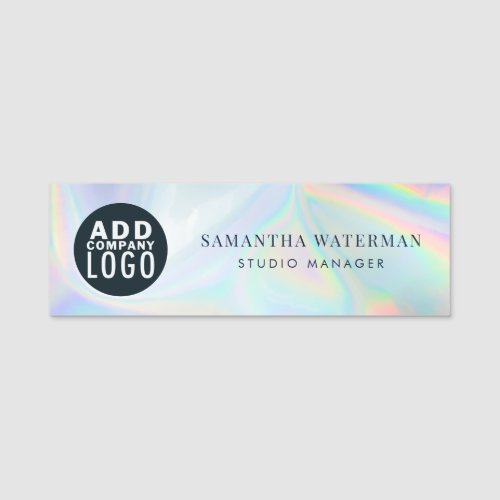 Add Business Logo Holographic Company Employees Name Tag