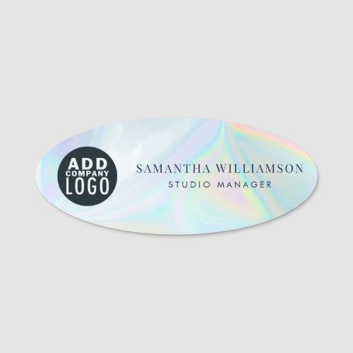 Add Business Logo Holographic Staff Employees Name Tag