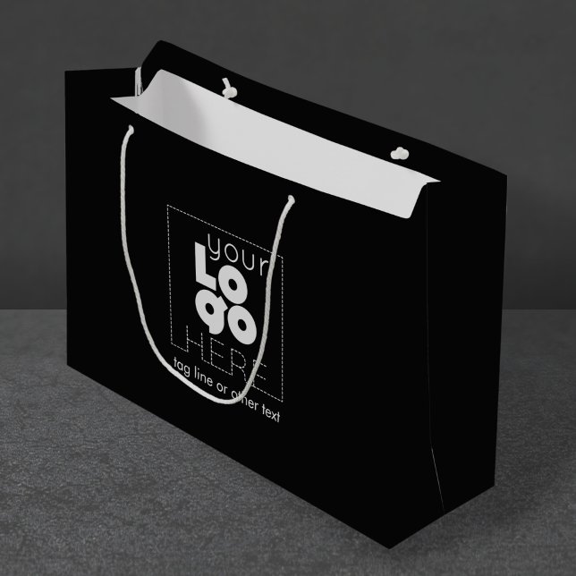 Add Business Logo Large Black Paper Shopping Bag (Creator Uploaded)