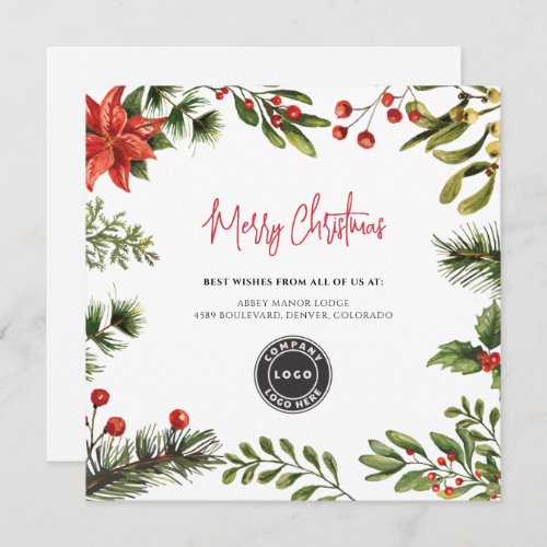 Add Business Logo Merry Christmas Holidays Note Card