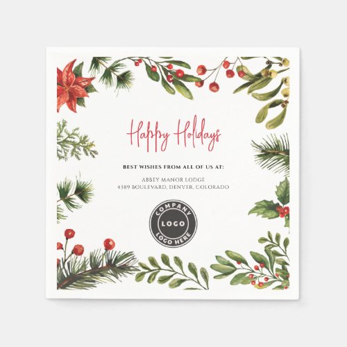 Add Business Logo Mistletoe Christmas Holidays Napkins