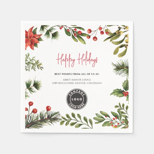 Add Business Logo Mistletoe Christmas Holidays Napkins (Front)