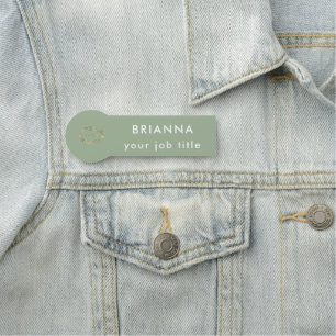 Add Business Logo Modern Sage Green Professional Name Tag