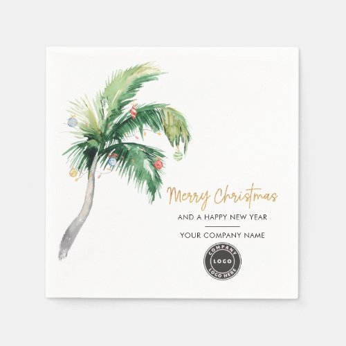 Add Business Logo Name Christmas Holiday Palm Tree Napkins