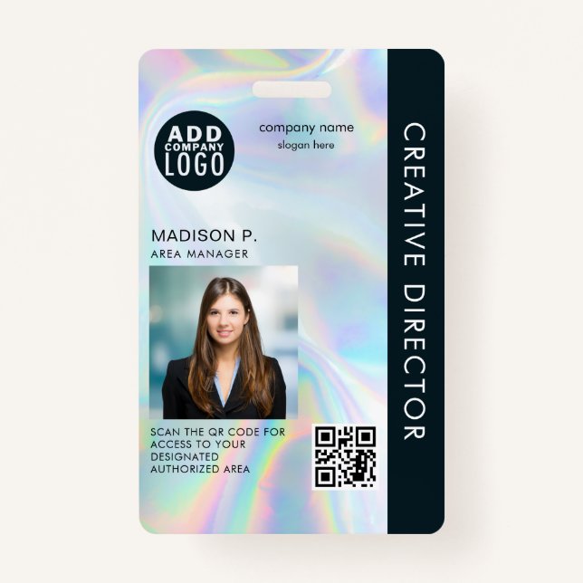 Add Business Logo QR Code Employee Photo ID Badge (Front)