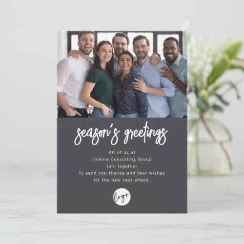 Add Business Logo Seasons Greetings Photo Holiday Card