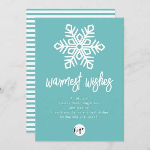 Add Business Logo Warmest Wishes Snowflake  Holiday Card