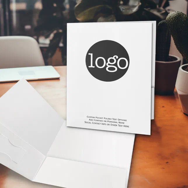 Add Business Logo with custom Text - black white Pocket Folder | Zazzle