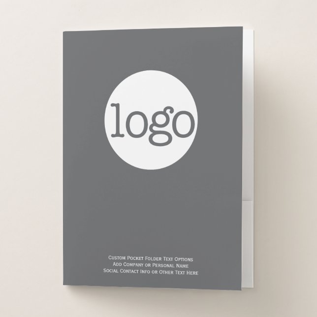 Add Business Logo with custom Text - gray white Pocket Folder (Front)