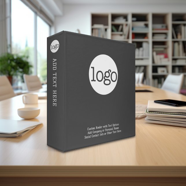 Add Business Logo with custom Text - grey 3 Ring Binder (Custom 3-ring binder - personalize with your logo and text)