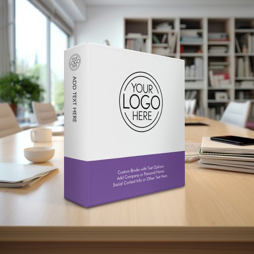 Add Business Logo with custom Text _ purple white 3 Ring Binder