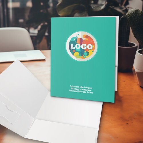 Add Business Logo with custom Text _ teal white Pocket Folder
