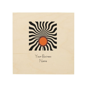 Add Business Name Orange Geo Black Swirl Wood Wall Art