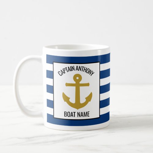 Add Captain and Boat Name Nautical Gold Anchor Coffee Mug