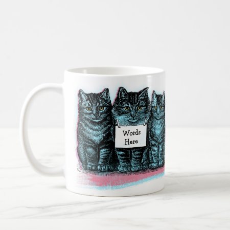 Add Cat Name Or Words To Cute Vintage Kittens Mug
