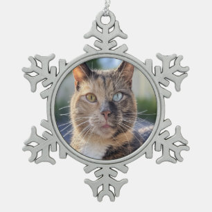 Add Cat Photo Customize Snowflake Pewter Christmas Ornament