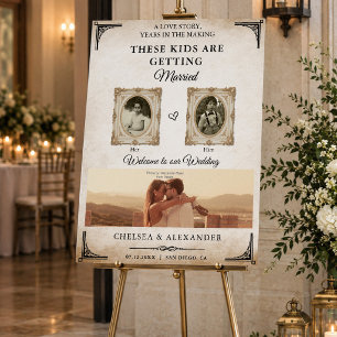 Add Childhood Photos Vintage Wedding Welcome Sign