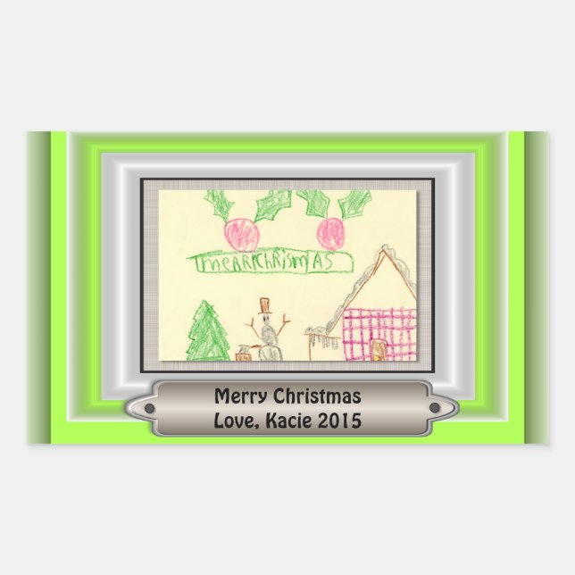 Add Child's Drawing with Custom Color Frame Rectangular Sticker (Front)