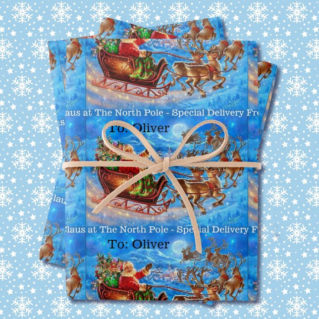 Add Child's Name North Pole Santa Claus Christmas  Wrapping Paper Sheets (Creator Uploaded)