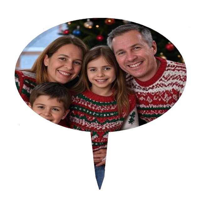 Add Christmas Family Photo Customize Cake Topper (Front)