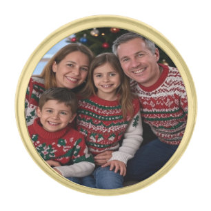 Add Christmas Family Photo Customize Gold Finish Lapel Pin