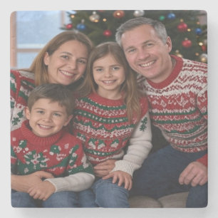Add Christmas Family Photo Customize Stone Coaster