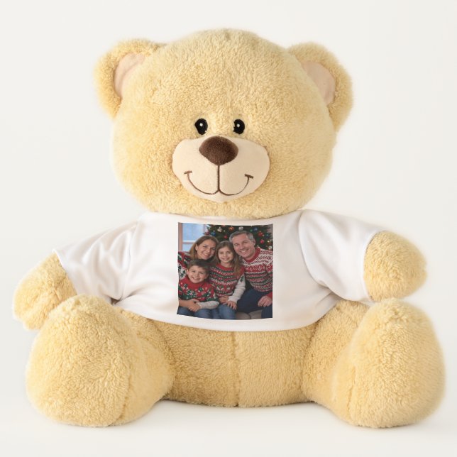 Add Christmas Family Photo Customize Teddy Bear (Front)