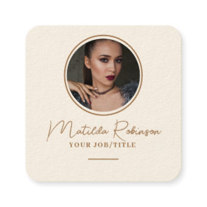 Add Circular Photo Gold Signature Cream Square Business Card