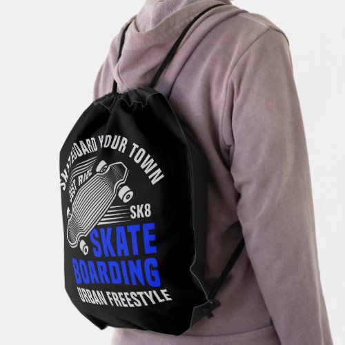 Add City Name Text Skateboard Urban Freestyle      Drawstring Bag