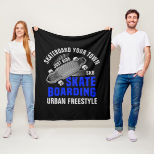 Add City Name Text Skateboard Urban Freestyle      Fleece Blanket