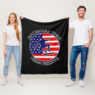 Add City Town Text Name Skateboard USA Flag        Fleece Blanket