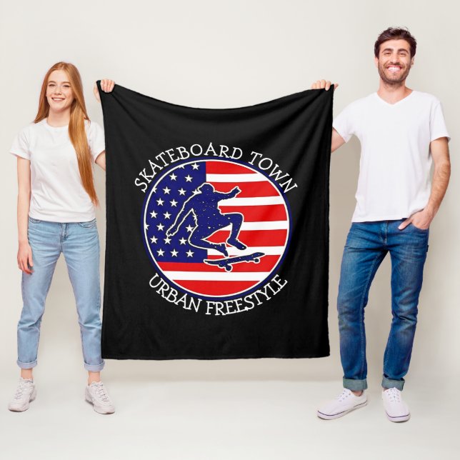 Add City Town Text Name Skateboard USA Flag        Fleece Blanket (In Situ)
