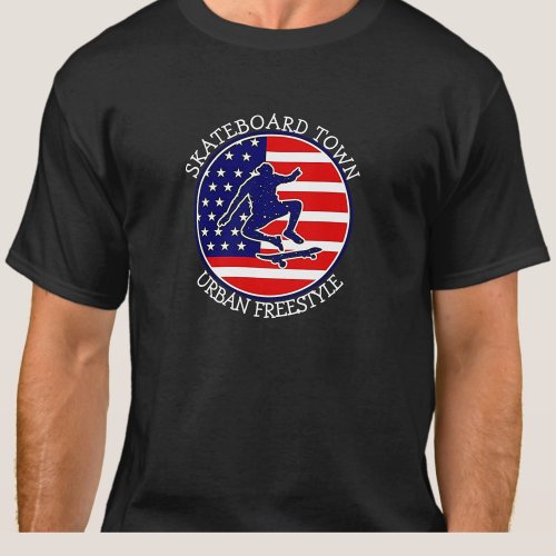 Add City Town Text Name Skateboard USA Flag        T_Shirt
