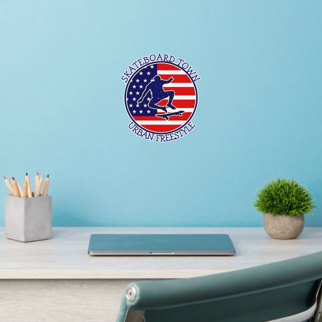 Add City Town Text Name Skateboard USA Flag        Wall Decal (Home Office 2)