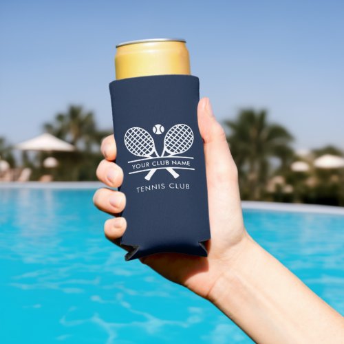 Add Club Name Lawn Tennis Team Navy Blue Seltzer Can Cooler