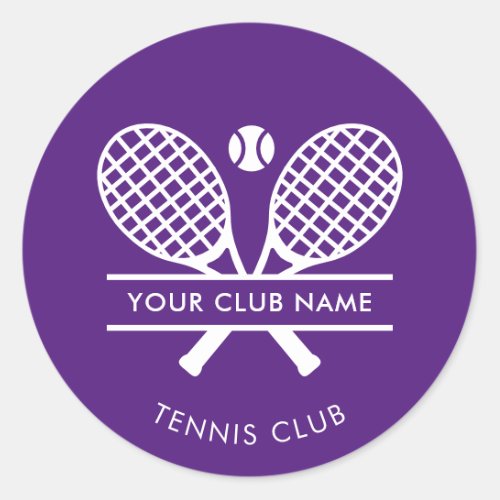 Add Club Name Tennis Team Purple Any Color Classic Round Sticker