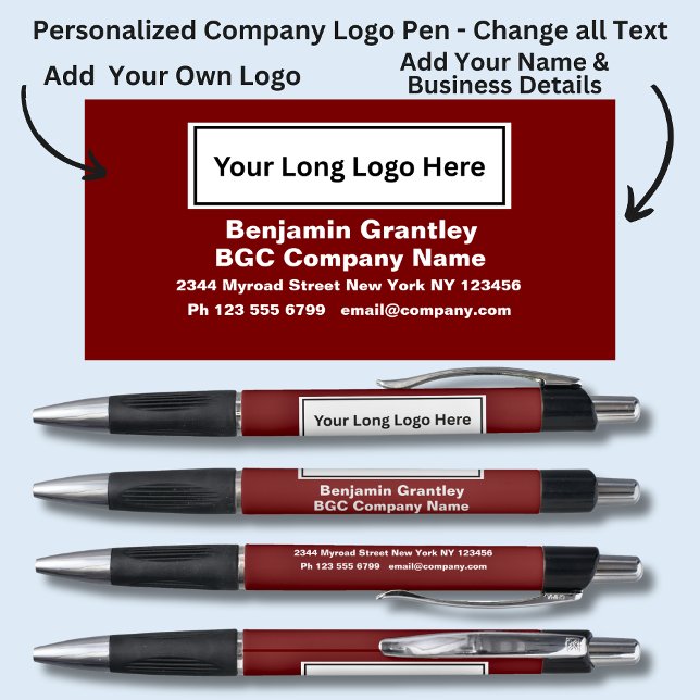 Add Company Details Name, Dark Red Background Pen (Creator Uploaded)