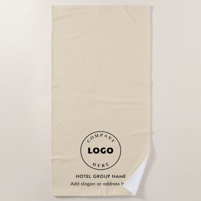 Add Company Logo and Hotel Name Any Color Beige Beach Towel (Front)
