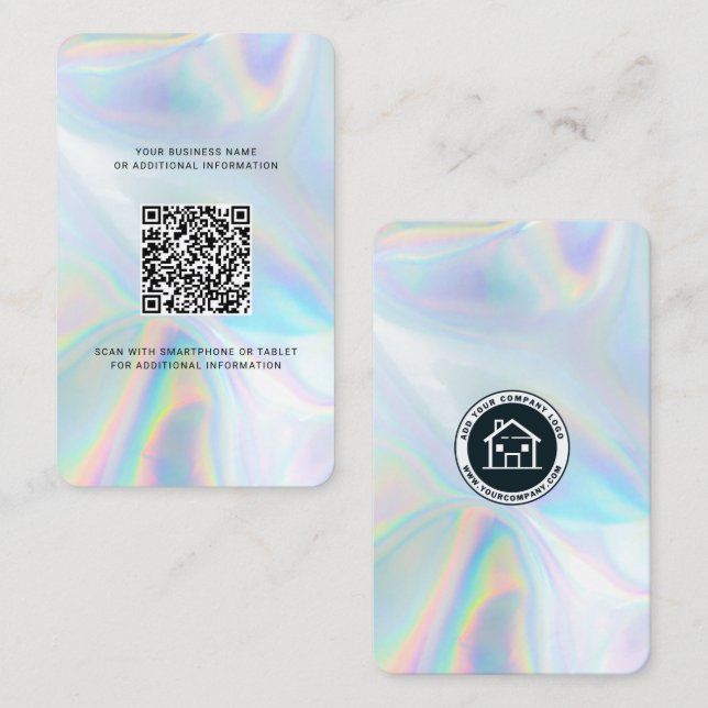 Add Company Logo and QR Code DIY Holographic Business Card (Front/Back)