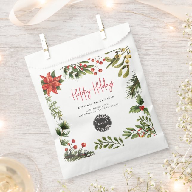 Add Company Logo Christmas Holidays Berries Favor Bag (Clipped)
