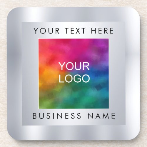 Add Company Logo Here Silver Look Template Custom Beverage Coaster